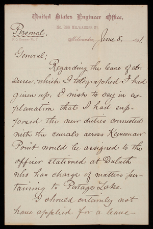 Charles E. L. B. Davis to Thomas Lincoln Casey, June 8, 1891