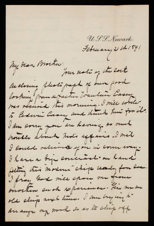 Admiral Silas Casey to Thomas Lincoln Casey, February 21, 1891