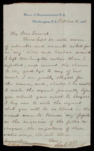 Charles A. Russell to Thomas Lincoln Casey, October 4, 1888