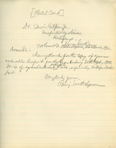 Letter from Benjamin Smith Lyman to Edwin Gilpin