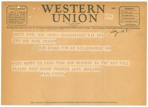 Telegram from Carl Henry to Edith Henry