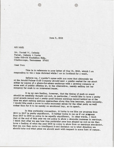 Letter from Mark H. McCormack to Daniel W. Oehmig