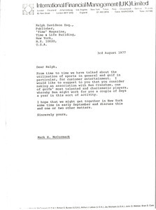 Letter from Mark H. McCormack to Ralph Davidson