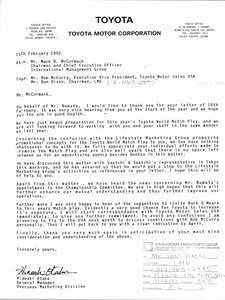 Fax from Hideaki Otaka to Mark H. McCormack