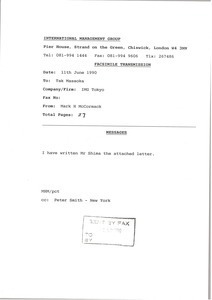 Fax from Mark H. McCormack to Tak Masaoka