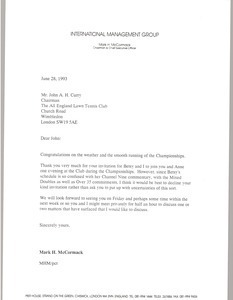 Letter from Mark H. McCormack to John A. H. Curry