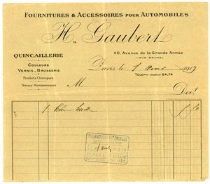 Receipt for automobile part