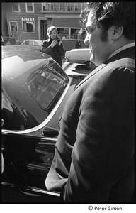 Jack Kerouac's funeral: Jimmy Breslin, Jeff Alberston in background with camera