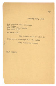 Letter from W. E. B. Du Bois to Robb William