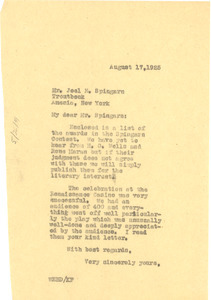 Letter from W. E. B. Du Bois to Joel E. Spingarn