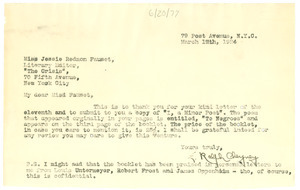 Letter from E. Ralph Cheyney to Jessie Redmon Fauset