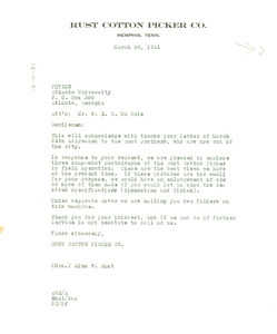 Letter from Rust Cotton Picker Co. to W. E. B. Du Bois