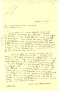 Letter from W. E. B. Du Bois to U.S. Treasury Department