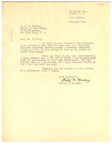 Letter from Philip M. Harding to W. E. B. Du Bois