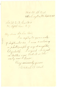 Letter from Rebekah West to W. E. B. Du Bois