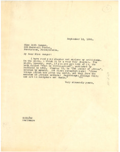 Letter from W. E. B. Du Bois to Ruth Wanger