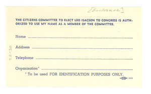 Citizens Committee to Elect Leo Isacson to Congress reply card