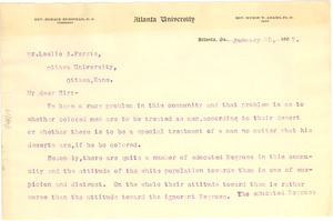 Letter from W. E. B. Du Bois to Leslie A. Ferris