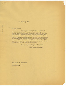 Letter from W. E. B. Du Bois to Sadie T. Alexander