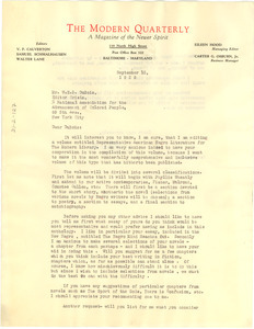 Letter from The Modern Quarterly to W. E. B. Du Bois