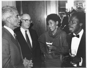 Joseph D. Duffey chatting with Franklin Williams, Makaziwe Mandela and Isaac King Amuah