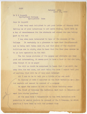 Letter from Duncan A. MacRae to Laurence L. Doggett (April 16,1916)