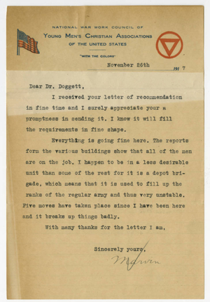 Letter from Charles B. Marvin to Laurence L. Doggett (November 26, 1917)