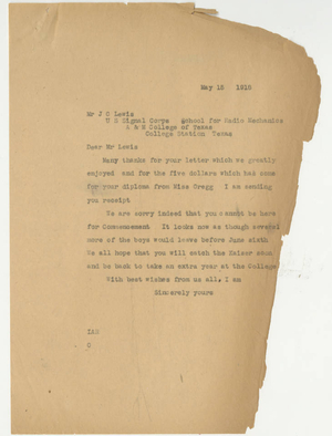Letterto John C. Lewis (May 15, 1918)