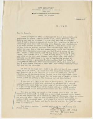 Letter from Ralph G. Leonard to Laurence L. Doggett (December 16, 1918)