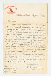 Letter to Amos Alonzo Stagg from New York Athletic Club dated September 18, 1891