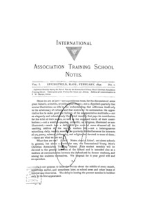 The International Association Training School Notes (vol. 1 no. 1), February, 1892
