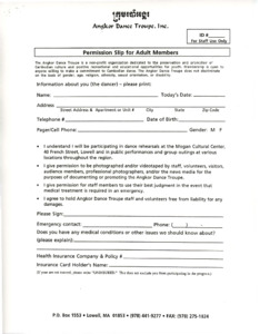 Angkor Dance Troupe permission slip for adult members, 2002
