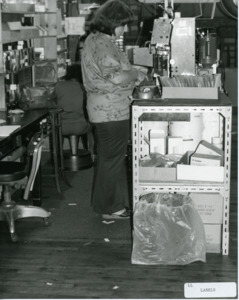 Photograph of a woman working at a table, [1982-1983].