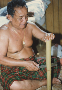 Basket Making: The bamboo pole is split down the center, 1987