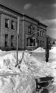 Snowdrifts in front of District 14 Boston Police Headquarters on Washington Street