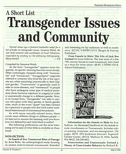 Transgender Issues and Community: A Short List