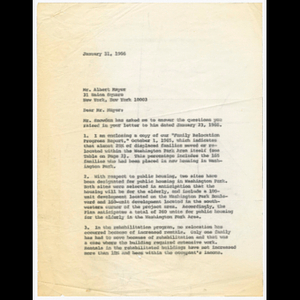 Letter from Tad Tercyak to Albert Mayer about previous questions regarding rehabilitation project