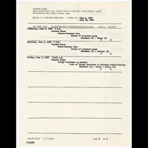 Agenda, minutes, attendance list and summary report for Munroe-Townsend area, Maple Georgia-area and Clergy Committee on Renewal meetings in June 1962