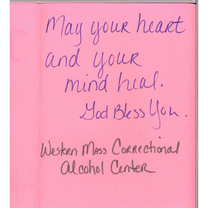 Card from the Western Massachusetts Correctional Alcohol Center