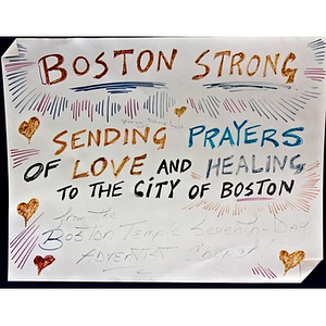 Boston Strong poster left at the Copley Square Memorial