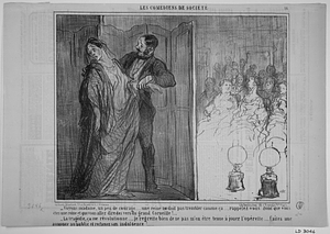 - Voyons madame, un peu de courage.... une reine ne doit pas trembler comme ça...., rappelez-vous donc que vous êtes une reine et que vous allez dire des vers du grand Corneille!... - La tragédie, ça me révolutionne... je regrette bien de ne pas m´en être tenue á jouer l´opérette... faites une annonce au public et réclamez son indulgence!...