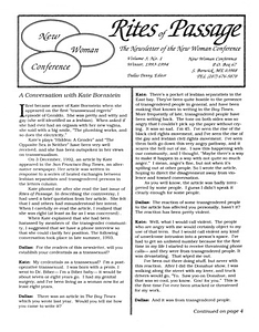 Rites of Passage: The Newsletter of the New Woman Conference, Vol. 3 No. 1 (Winter, 1993—1994)