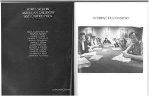 Student Government meeting photograph from the 1974 issue of Suffolk University's Beacon yearbook