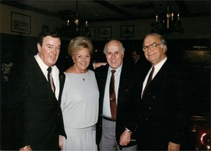 John Joseph Moakley, Evelyn Moakley and Red Auerbach and another guest at an unidentified event, 1980s-1990s