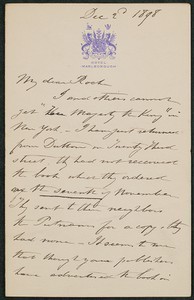 Letter, December 2, 1898, Paul Du Chaillu to James Jeffrey Roche