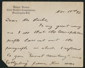 Letter, November 19, 1892, Theodore Roosevelt to James Jeffrey Roche