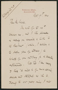 Letter, November 17, 1904, E. C. Stedman to James Jeffrey Roche