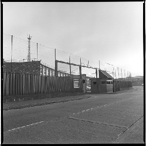 RUC station, Castlereagh, Belfast. Notorious for being the place in which many IRA prisoners were interrogated.  Known commonly as the Castlereagh Holding Centre. Bobbie was the only photographer allowed into the building to take photographs before it was demolished. Front view of building