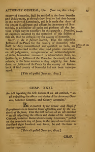 1809 Chap. 0032. An Act Repealing The First Section Of An Act Entitled, "An Act Respecting The Offices And Duties Of The Attorney General, Solicitor General, And County Attornies."