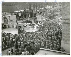 Lyons Hall exterior: laying the cornerstone crowd